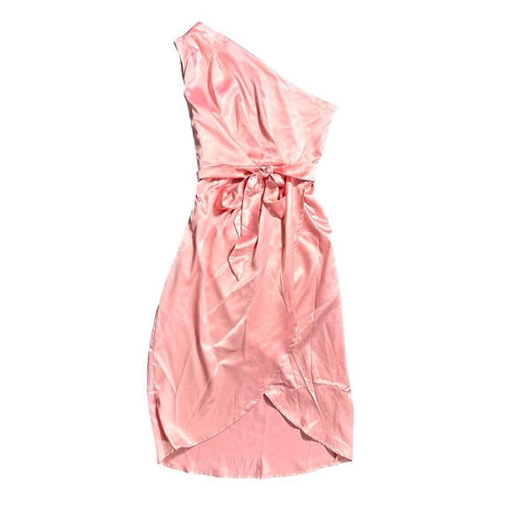 Source Unknown Dresses & Skirts - Women's Pink One Shoulder Midi High Low Breezy Unlined Bridesmaid Dress